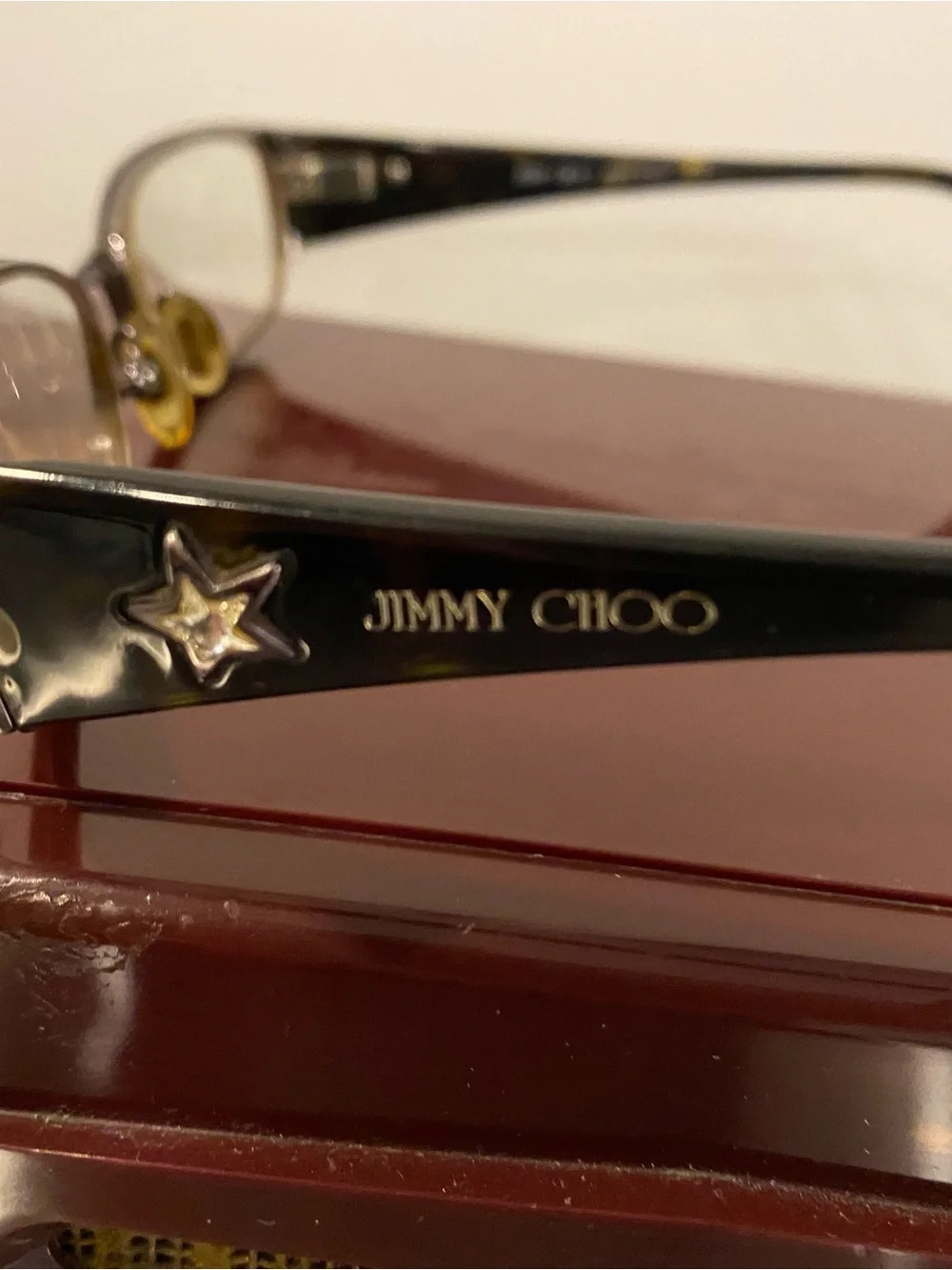 Presciption Jimmy Choo Slim Rectangular Glasses in Brown and Gold